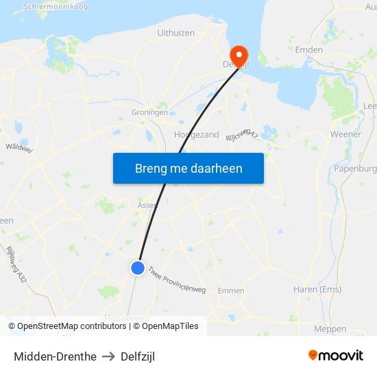 Midden-Drenthe to Delfzijl map