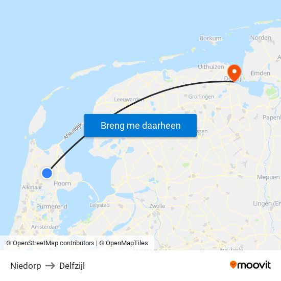 Niedorp to Delfzijl map