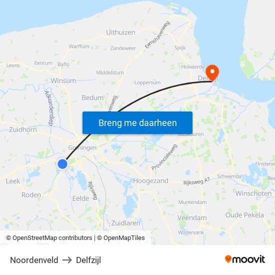 Noordenveld to Delfzijl map