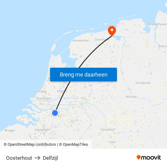 Oosterhout to Delfzijl map