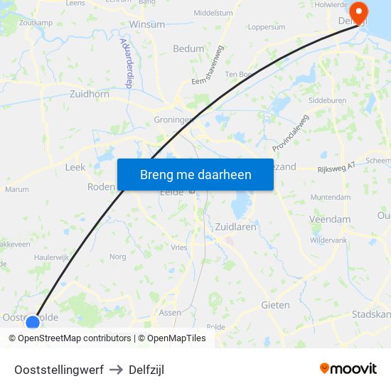 Ooststellingwerf to Delfzijl map