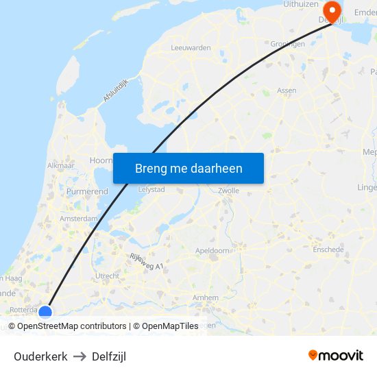 Ouderkerk to Delfzijl map