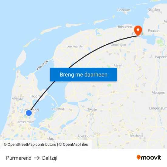 Purmerend to Delfzijl map