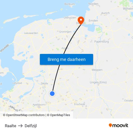 Raalte to Delfzijl map