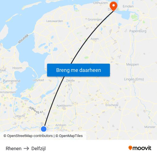 Rhenen to Delfzijl map