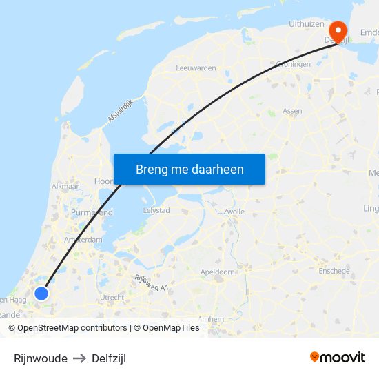 Rijnwoude to Delfzijl map