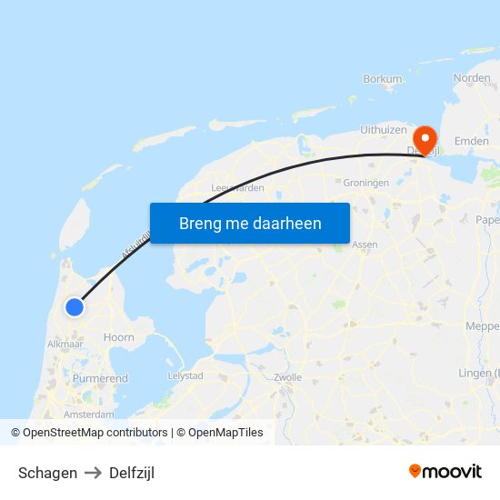 Schagen to Delfzijl map