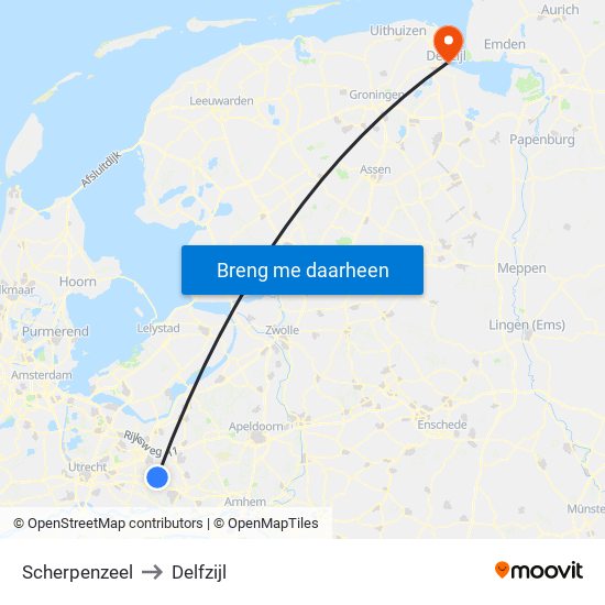 Scherpenzeel to Delfzijl map