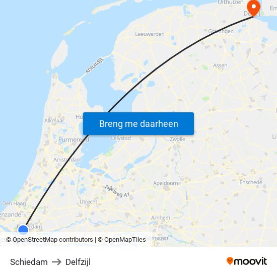 Schiedam to Delfzijl map