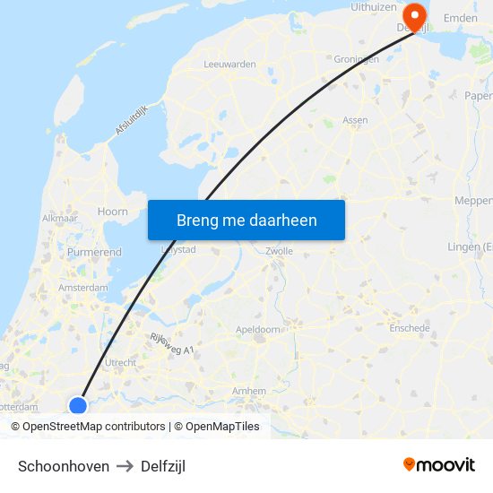 Schoonhoven to Delfzijl map