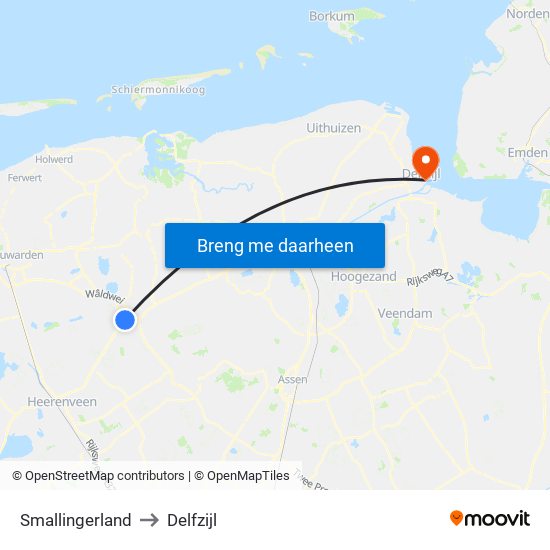 Smallingerland to Delfzijl map