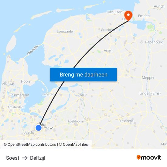 Soest to Delfzijl map