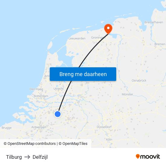 Tilburg to Delfzijl map