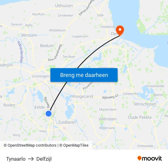 Tynaarlo to Delfzijl map