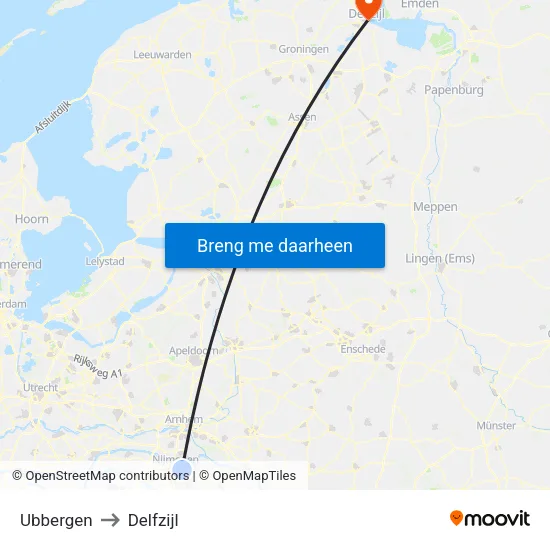 Ubbergen to Delfzijl map