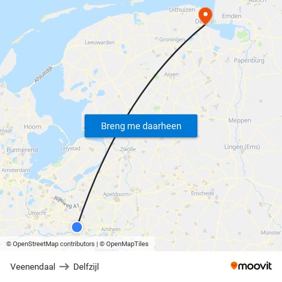 Veenendaal to Delfzijl map