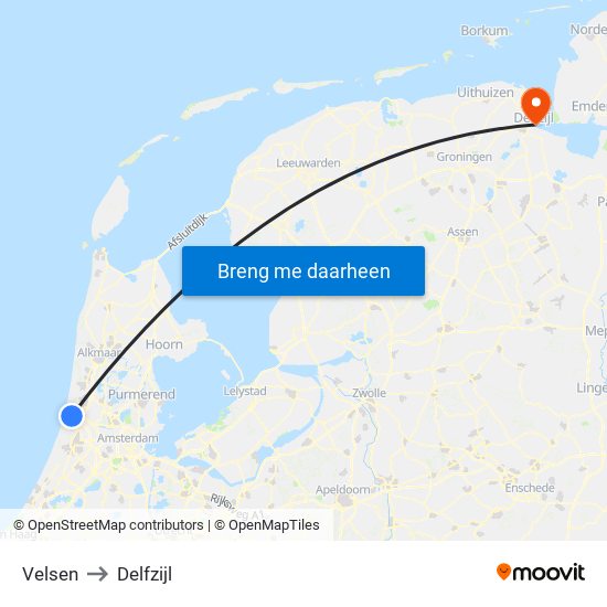 Velsen to Delfzijl map