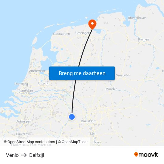 Venlo to Delfzijl map