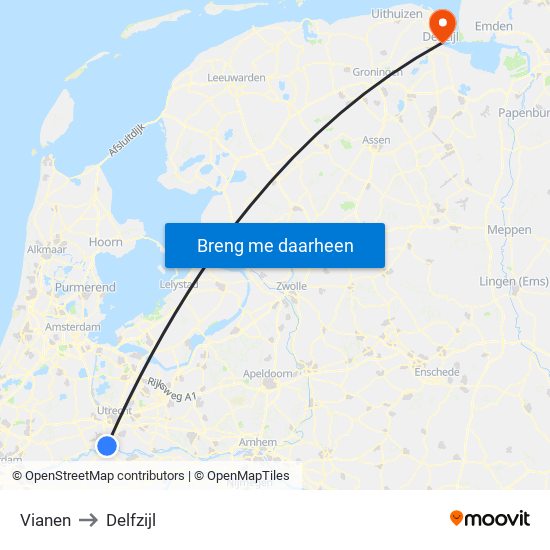 Vianen to Delfzijl map