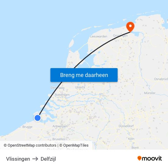 Vlissingen to Delfzijl map