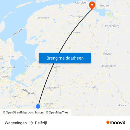 Wageningen to Delfzijl map