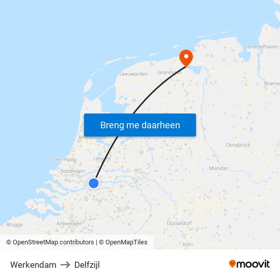 Werkendam to Delfzijl map