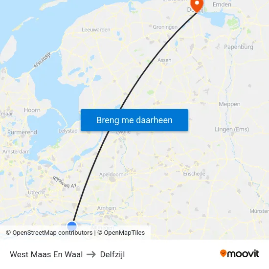 West Maas En Waal to Delfzijl map