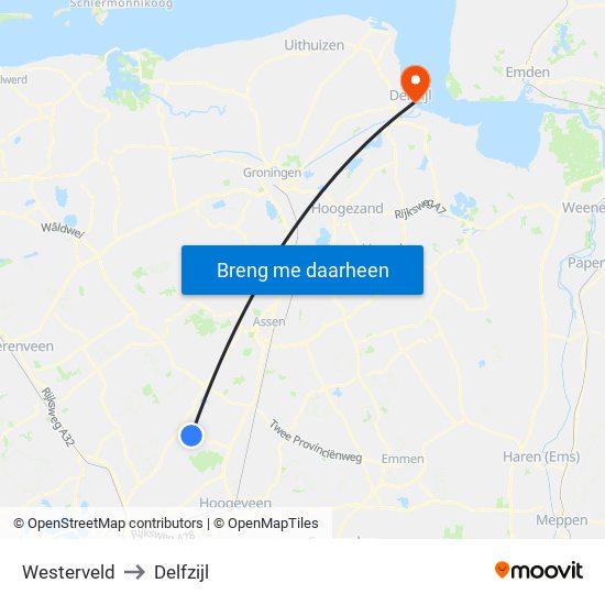 Westerveld to Delfzijl map
