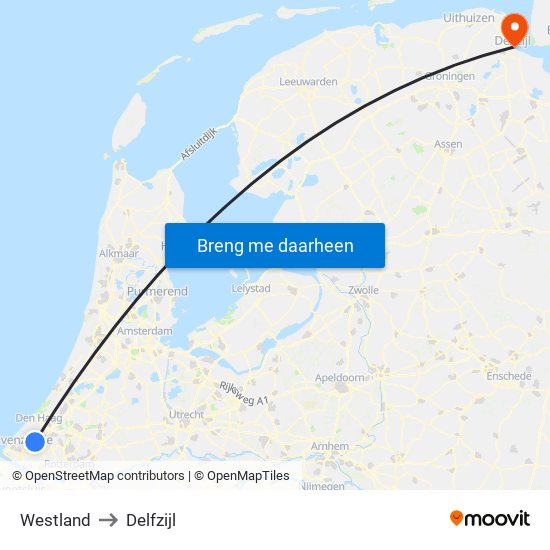 Westland to Delfzijl map