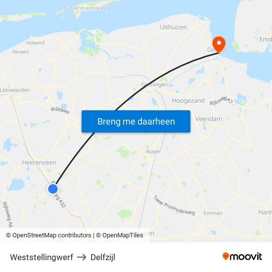 Weststellingwerf to Delfzijl map