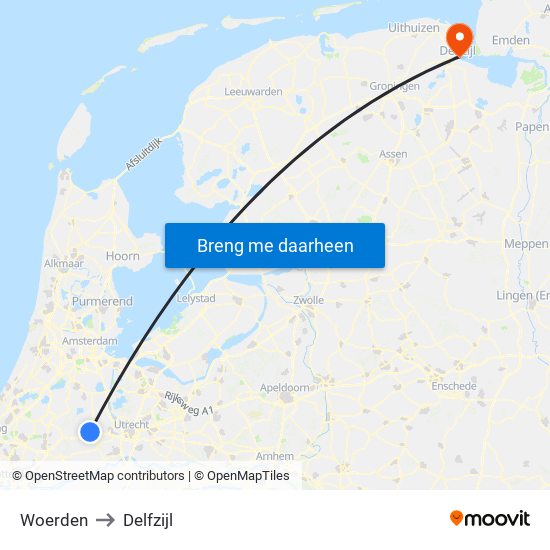 Woerden to Delfzijl map