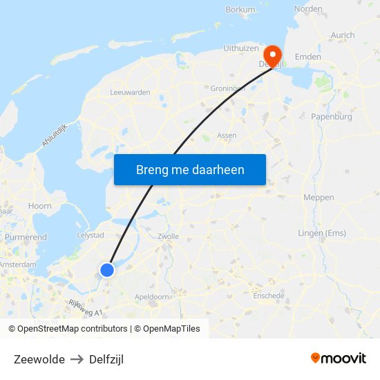 Zeewolde to Delfzijl map