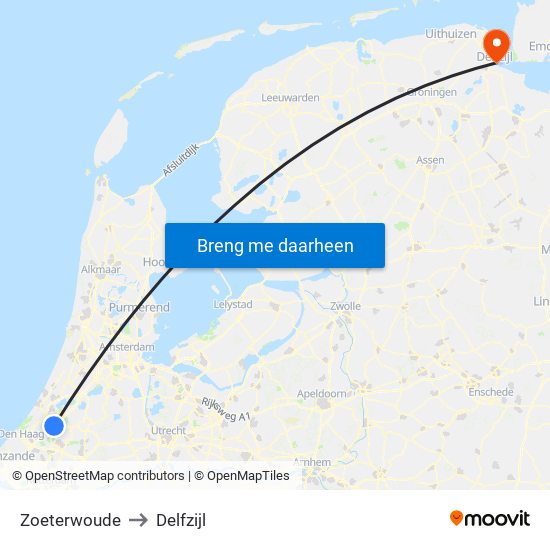 Zoeterwoude to Delfzijl map