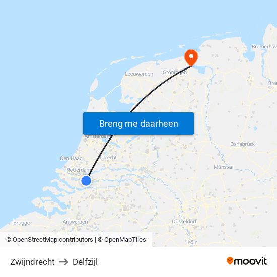 Zwijndrecht to Delfzijl map