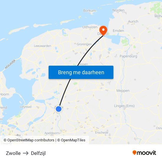 Zwolle to Delfzijl map
