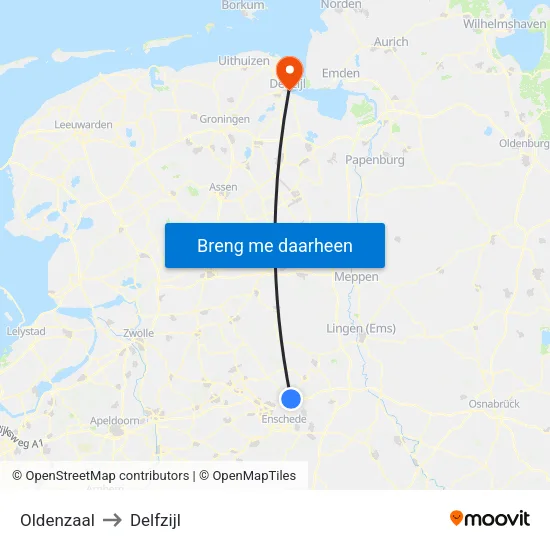 Oldenzaal to Delfzijl map