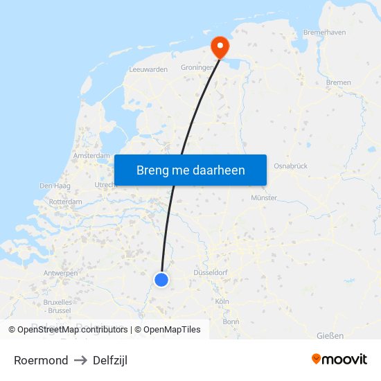 Roermond to Delfzijl map
