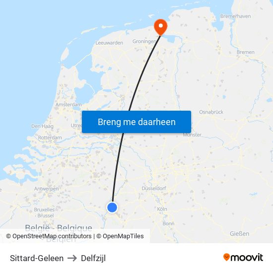 Sittard-Geleen to Delfzijl map