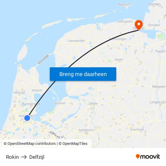 Rokin to Delfzijl map