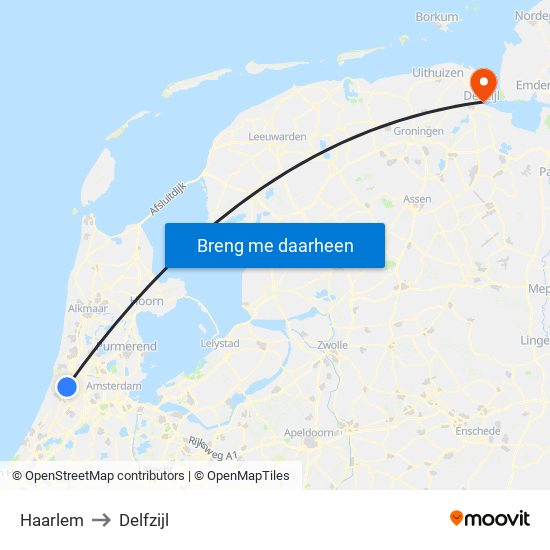 Haarlem to Delfzijl map