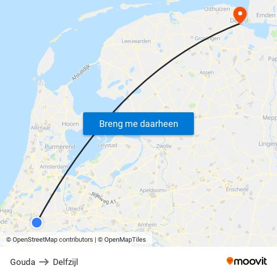 Gouda to Delfzijl map