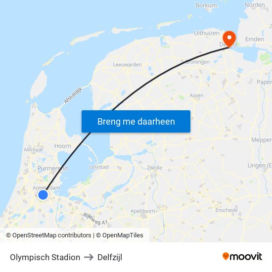 Olympisch Stadion to Delfzijl map