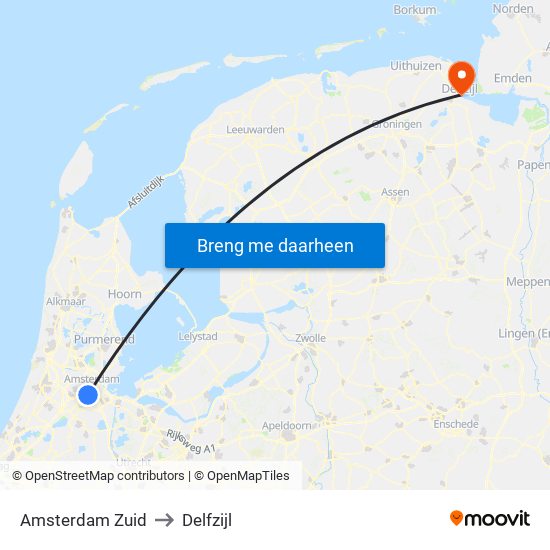 Amsterdam Zuid to Delfzijl map