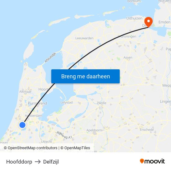 Hoofddorp to Delfzijl map