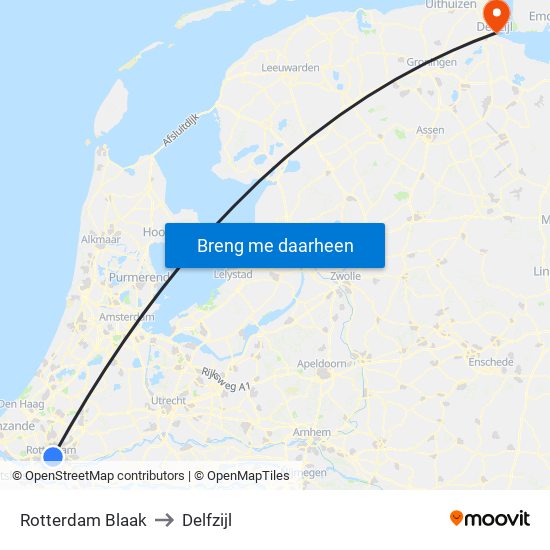 Rotterdam Blaak to Delfzijl map