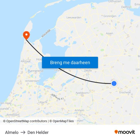 Almelo to Den Helder map
