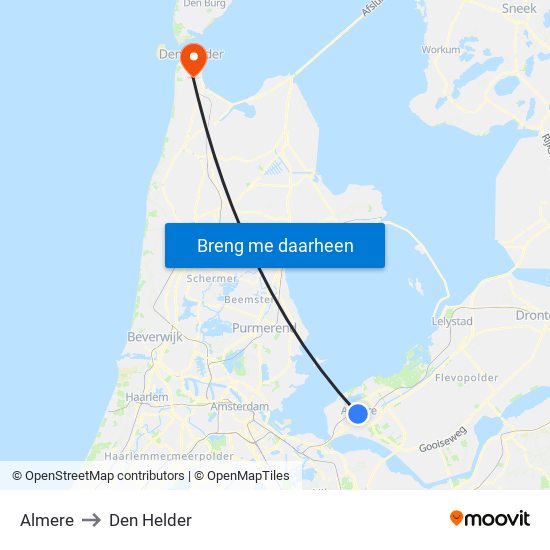 Almere to Den Helder map