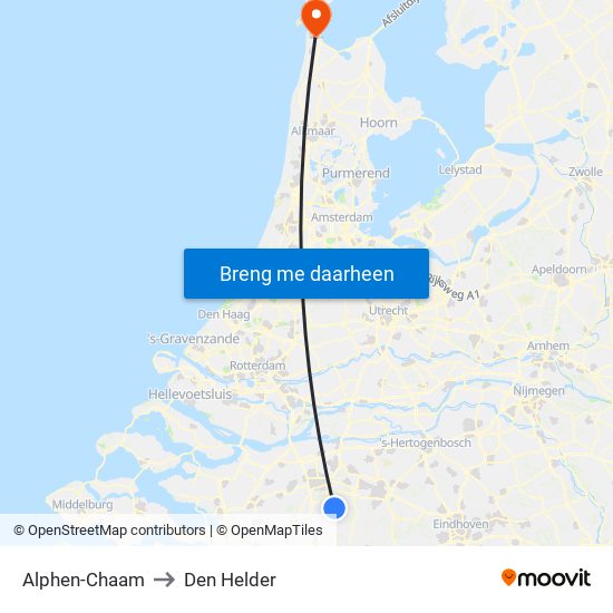 Alphen-Chaam to Den Helder map