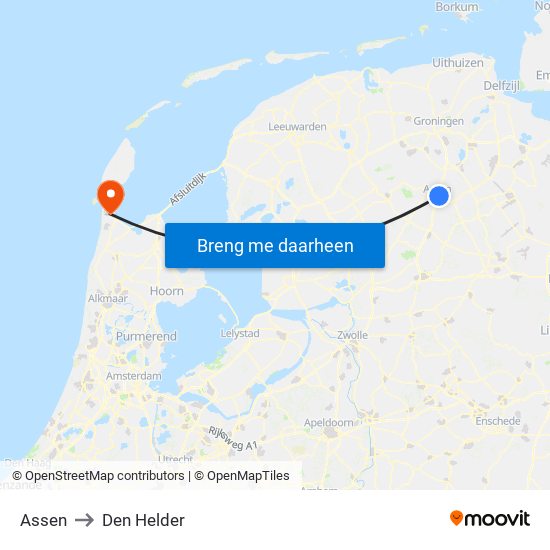 Assen to Den Helder map
