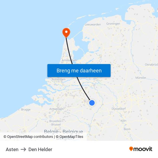 Asten to Den Helder map